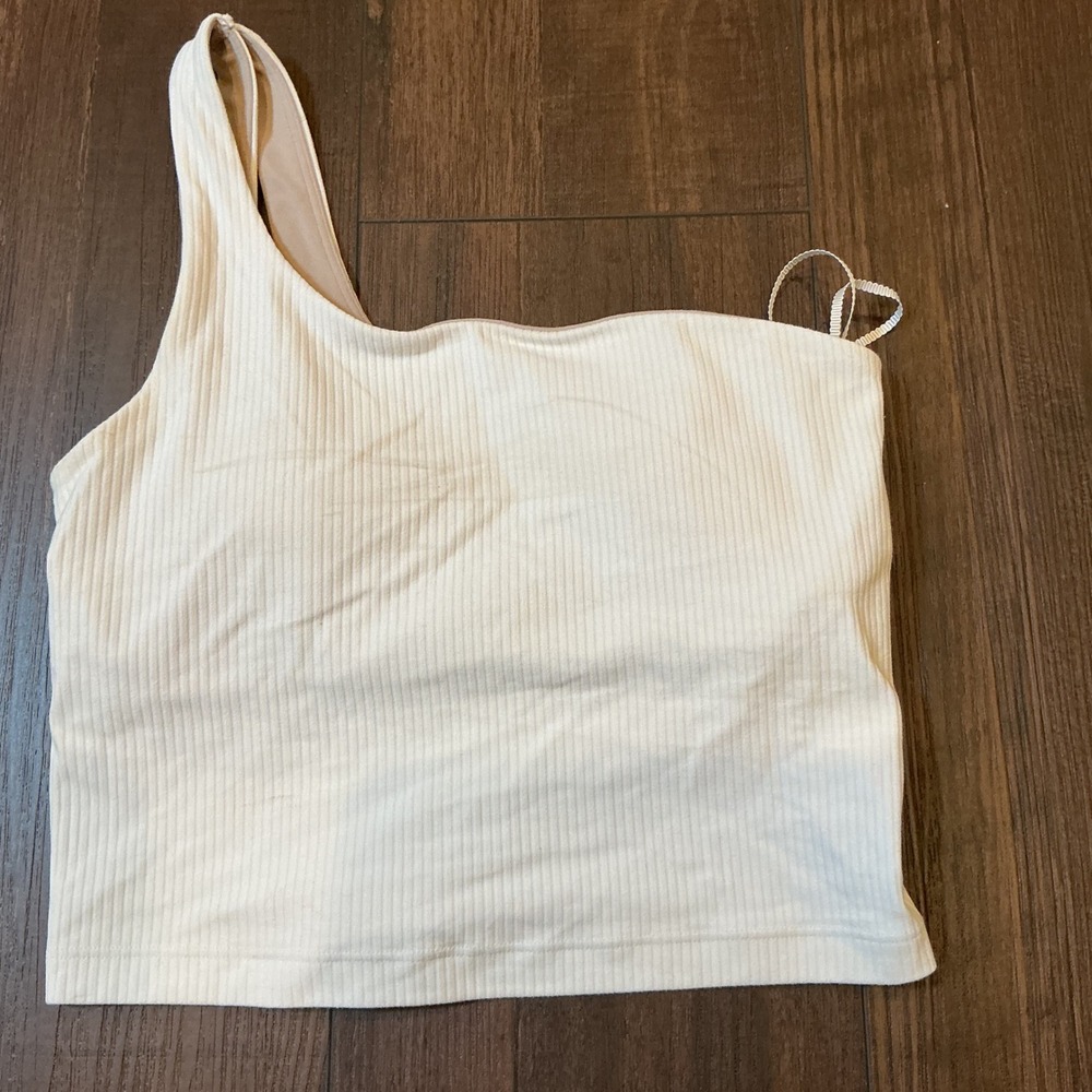 Lululemon Ribbed One-Shoulder Yoga Tank Top Cream LW1ESSS Size 2 Activewear - Picture 3 of 4
